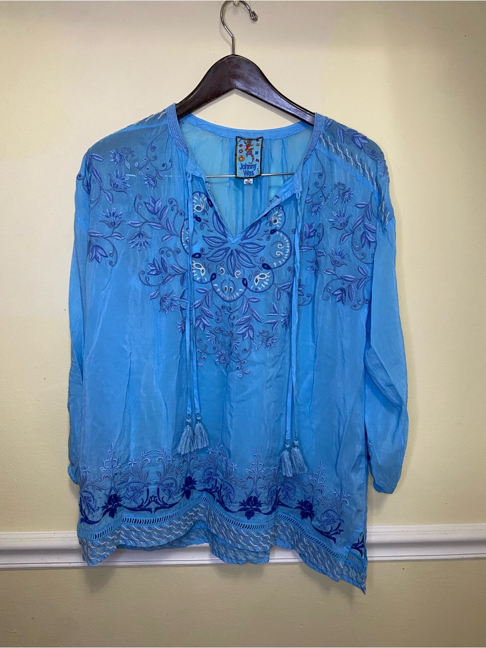 Johnny Was Embroidered Floral Blue Tunic